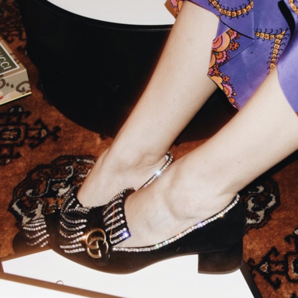 GUCCI MARMONT CRYSTAL EMBELLISHED PUMPS SIZE 38 IT, 8 US - Picture 7 of 9